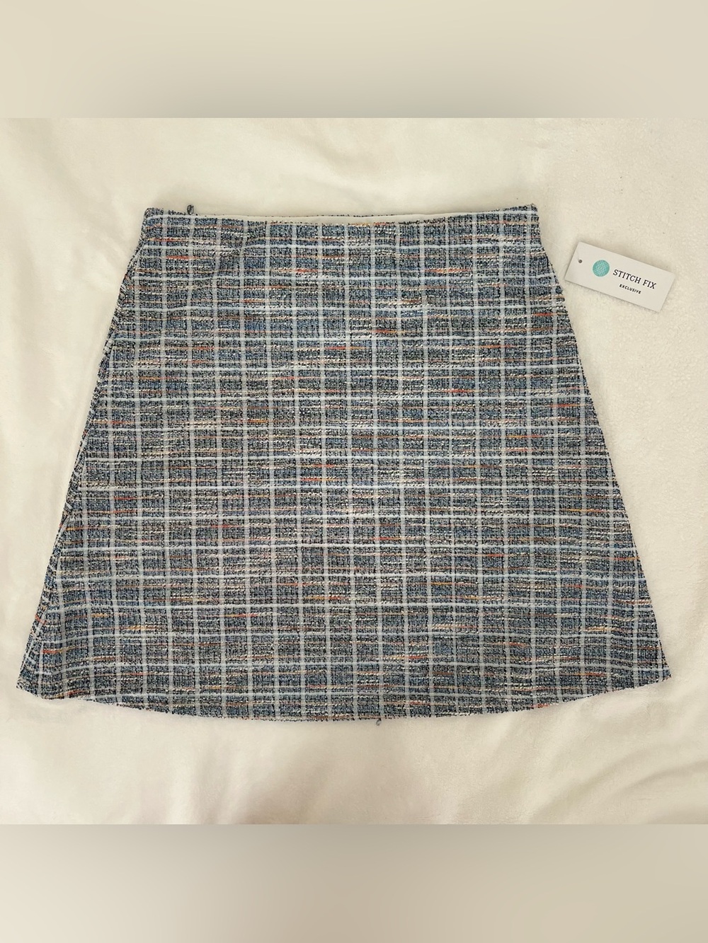 Plaid Tweed Mini Skirt in Blue and White